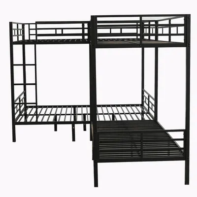 Produktbild von Flieks Etagenbett 90x200cm/140x200cm, Jugendbett Metallbett mit Leiter, Kinderbett Hochbett mit Lattenrost für 4 Personen, Schwarz
