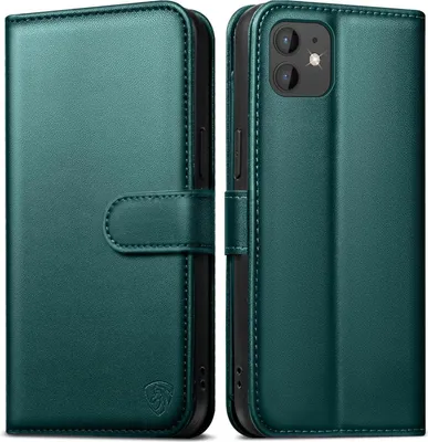 Produktbild von Handyhülle iPhone 12 Pro Lederhülle mit Panzerschutz Glas Grün