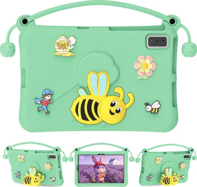 Image de Étui pour enfants pour iPad Pro 11 2024/2022/2021/2020/2018, iPad Pro 11" M4, léger et résistant aux chocs, avec poignée et support en forme d'abeille Vert