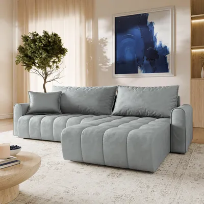 Produktbild von Masseno Ecksofa FRIGA mit Schlaffunktion L-Form, Sofa mit Bettkasten, Wohnzimmersofa, Couch, Soffa, Bettsofa, Couchgarnitur- Hellgrau, MONOLITH 84