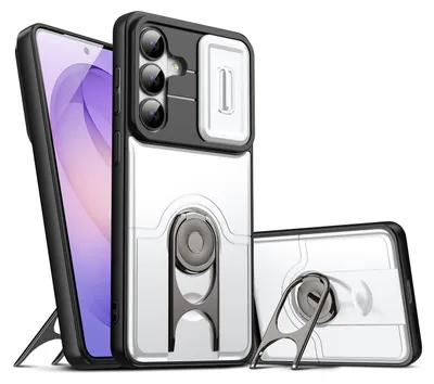 Produktbild von Handyhülle für Samsung Galaxy S26 mit Dia Kameraschutz und Ringhalter Ständer, Stoßfeste Hybrid Schutzhülle Silber