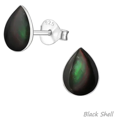 Produktbild von Tropfen Ohrstecker: 925 Silber Ohrringe Black Shell