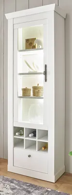 Produktbild von Vitrine "Fiastra" weiß Pinie Landhaus Vitrinenschrank 70 x 201 cm, Soft-Close und LED