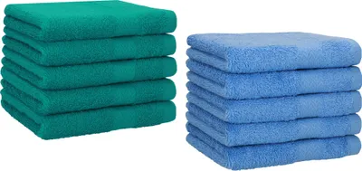 Produktbild von Betz 10 Stück Gästetücher 30x50 cm PREMIUM 100% Baumwolle Set Farbe: smaragdgrün und hellblau