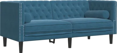 Image de Canapé Chesterfield avec traversins 2 places bleu velours
