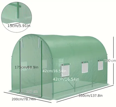 Image de Serre Kweekkas, dimensions 350x200x200 cm - Serre tunnel en plastique vert, idéale pour les tomates, avec fenêtres et film résistant