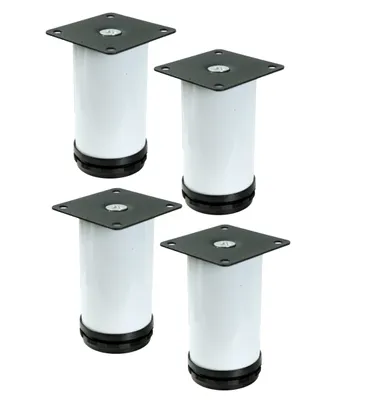Produktbild von Verstellbare Stahlmöbelfüße 10 cm mit Montageplatte, Weiß, 4 Stück