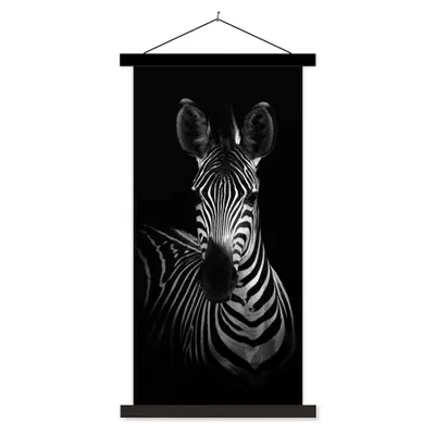 Produktbild von MuchoWow® Textilposter Zebra - Schwarz - Weiß - Tiere 60x120 cm mit schwarzem Rahmen - Magnete