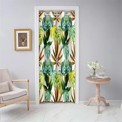Immagine prodotto di Tenda per porta, oscurante, con occhielli, motivo a foglie, tenda termica, divisorio per ambienti, tenda oscurante, 168x229 cm, verde