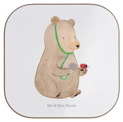 Produktbild von Mr. & Mrs. Panda Tassen Untersetzer Bär Arzt - Weiß - Geschenk, Professorin, Coaster, Doktor, Glas, Tischuntersetzer, Teddy, für Gläser, Ärztin, gläseruntersetzer