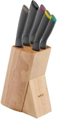 Produktbild von Tefal Messerblock K122S5 – 5-teilig – Sparschäler 9 cm – Allzweckmesser 12 cm – Kochmesser 15 cm – Tranchiermesser 20 cm – Brotmesser 20 cm