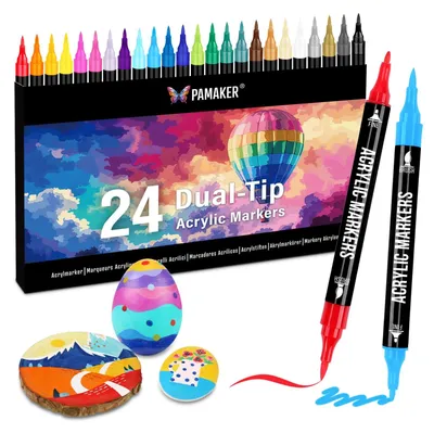 Immagine prodotto di Pennarelli acrilici set - 24 colori - Punta doppia - Punta fine e pennello