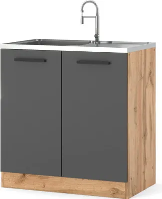 Zdjęcie produktu dla Szafka Kuchenna Stojąca Modułowa Pod Zlew 80Cm Blande Wotan Szary Mat