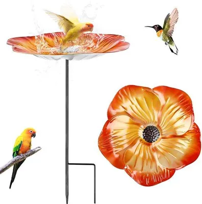 Image de Bain d'oiseaux sur pied, résistant au froid, avec eau et nourriture, pour le jardin