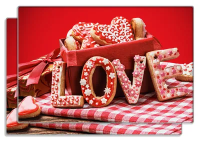 Produktbild von Wallario Frühstücksbrettchen 2er Set aus Glas, je 20 x 30 cm, mit rutschfesten Füßen, Motiv Love Bakery - Backen mit Liebe