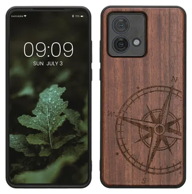 Produktbild von kwmobile Handyhülle für Motorola Moto G84 5G Hülle Holz - Case mit TPU Bumper - Stoßfestes Hardcase - Schutzhülle Cover in Dunkelbraun