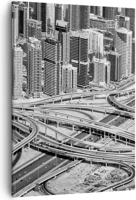 Produktbild von Bild auf Leinwand - Leinwandbild - Einteilig - Stadt Wolkenkratzer Autobahn - 50x70cm - Wand Bild - Wanddeko - Wandbilder - Leinwanddruck - Wanddekoration - Leinwand bilder - Wandbild - PA50x70-5065
