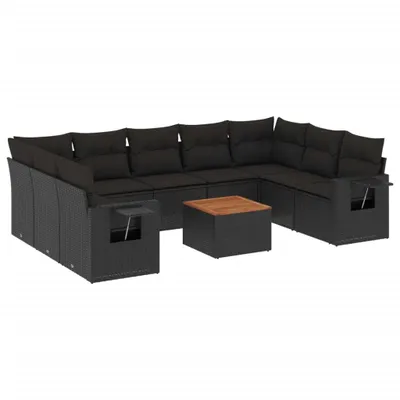 Produktbild von 10-tlg. Garten-Sofagarnitur mit Kissen Schwarz Poly Rattan