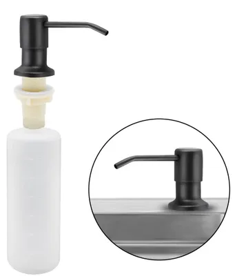 Image de Distributeur de savon pour évier de cuisine, distributeur de savon encastrable en acier inoxydable, 350 ml, distributeur rechargeable avec pompe pivotante à 360° (noir mat)