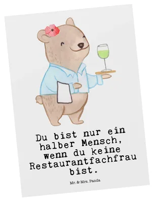 Produktbild von Mr. & Mrs. Panda Postkarte Restaurantfachfrau Herz - Weiß - Geschenk, bildkarte, Ansichtskarte, Grußkarte, Postkarten, Ansichtskarten