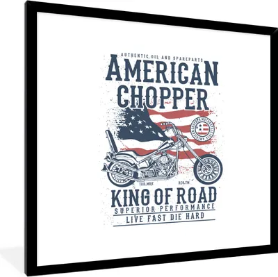 Produktbild von MuchoWow® MuchoWow® Gerahmtes Poster Mancave - Motor - Flagge - Amerika - Retro 40x40 cm - Poster mit zchwarzem Bilderrahmen - Mit Rahmen - Wanddekoration Schlafzimmer