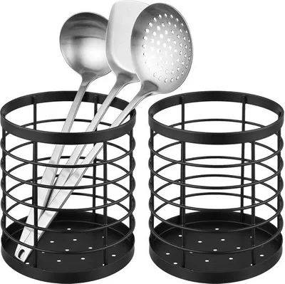 Produktbild von KEILEOHO 2 Stück Küchenutensilienhalter aus Metall, 13 x 15,5 cm, Aufbewahrung für Küchenutensilien, Besteckhalter für die Küche, schwarz