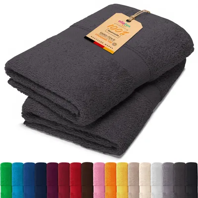 Produktbild von EllaTex PARIS 2er Set Duschtücher 70x140 cm – 100% Baumwolle, 500 g/m² Frottier, in Farbe: Graphitgrau