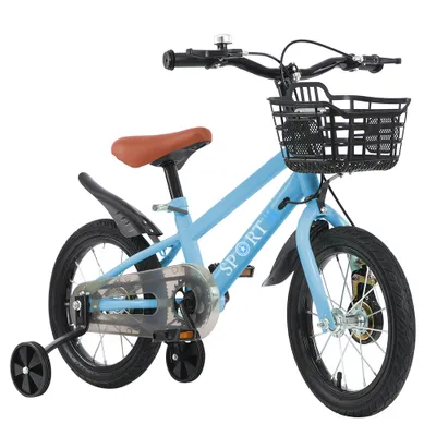 Produktbild von 16 Zoll Kinderfahrrad,Fahrrad Kinderrad mit Stützräder & Korb für ab 5-8 Jahre,Tretfahrrad Fahrrad für Schulung Outdoor Reiten,Höhenverstellbarer Sitz