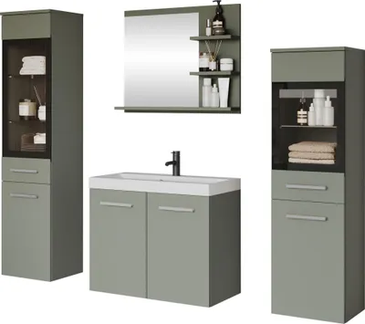 Produktbild von MIRJAN24 Badmöbel-Set Madrit I, Badezimmer-Set mit Spiegel und Waschbecken (Farbe: Nebelgrün, mit Siphon, ohne Beleuchtung)