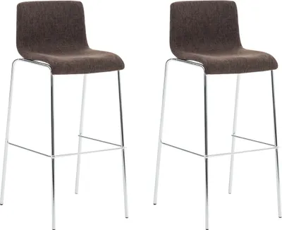 Produktbild von TPFLiving 2er Set Barhocker Hope 4-Fuß Gestell Metall in Chromoptik Stoff Braun