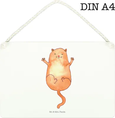 Produktbild von Mr. & Mrs. Panda Schild Katze Umarmen DIN A4 - Weiß - Geschenk, Katzen, wandtafel, Holzschild, Liebe, holzbild, Türschild, Cat, Cats, kleine aufmerksamkeit