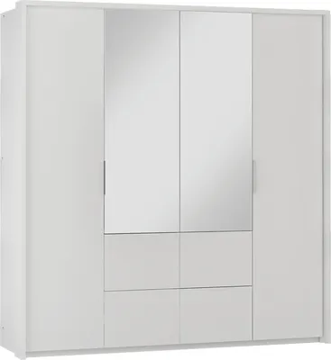 Produktbild von Drehtürenschrank Praga, 4 Türen Kleiderschrank mit 2 Spiegel, Moderne Garderobe, Schrank Größe: 208 x 215 x 65 cm
