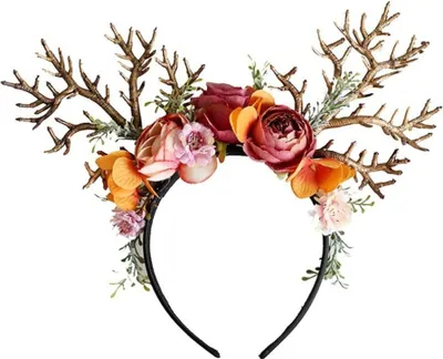 Produktbild von Rentier-Geweih mit Blumen Rehkitz Kitz Bambi Ren REH Hirsch Kostüm-Zubehör Hörner Kopfschmuck