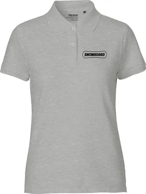 Produktbild von Huuraa Damen Polo Shirt Snowbord Schriftzug XS Sport Grey Bio Baumwolle Fairtrade Poloshirt Geschenkidee