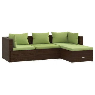 Immagine prodotto di vidaXL Set da salotto da giardino 4 pezzi con cuscini in rattan marrone