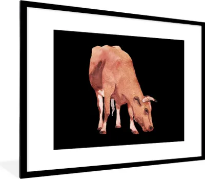 Produktbild von MuchoWow® MuchoWow® Gerahmtes Poster Kuh - Braun - Makro 80x60 cm - Poster mit zchwarzem Bilderrahmen - Schlafzimmer-Dekorationen - Fotoposter