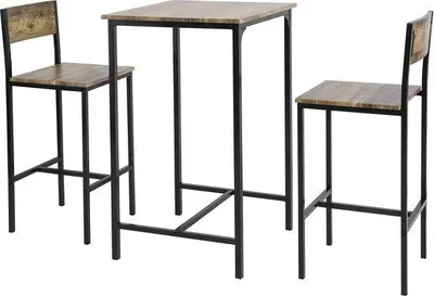 Image de Ensemble de table et tabourets de bar marron en MDF - 3 pièces - 2 tabourets de bar - 60 x 60 x 97 cm