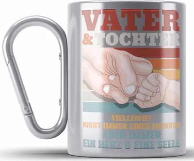 Produktbild von Trendation - Vater und Tochter Edelstahl Tasse Karabiner Geschenk Papa Töchter Geschenkidee Partner (Silber)