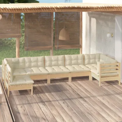 Produktbild von Möbel 7-tlg. Garten-Lounge-Set mit Creme Kissen Kiefernholz - Terrassenmöbel 3096430