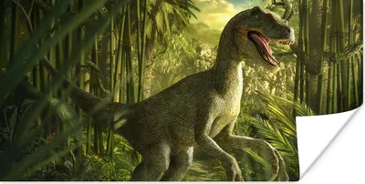 Produktbild von MuchoWow® Poster Dinosaurier - Pflanzen - Grün - Illustration - Kinder - Jungen 40x20 cm - Poster für die Wand - Poster Schlafzimmer