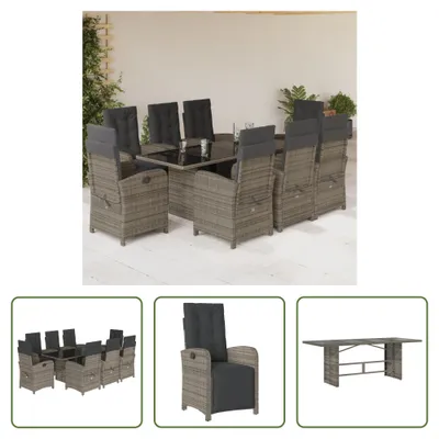 Produktbild von The Living Store 9-tlg. Garten-Essgruppe mit Kissen Grau Poly Rattan