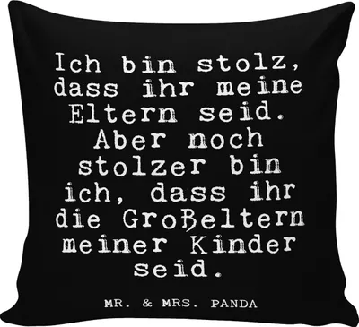 Produktbild von Mr. & Mrs. Panda Deko Kissen Ich bin stolz, dass... - Schwarz - Geschenk, Glizer Spruch Sprüche Weisheiten Zitate Lustig Weisheit Worte, Dekokissen, 40x40, Sofakissen