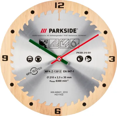 Produktbild von PARKSIDE® Wanduhr »PWCP1A1«, im Kreissägeblatt-Design
