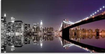 Produktbild von ARTland Glasbild New York Skyline nächtliche Reflektion Größe: 100x50 cm