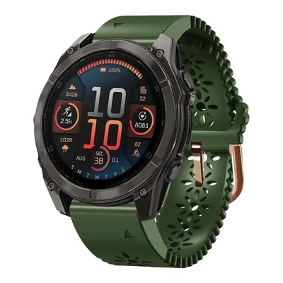Produktbild von Für Garmin Fenix 8 AMOLED 43mm Spitzen Design Atmungsaktives 20mm Silikonarmband Dunkelgrün