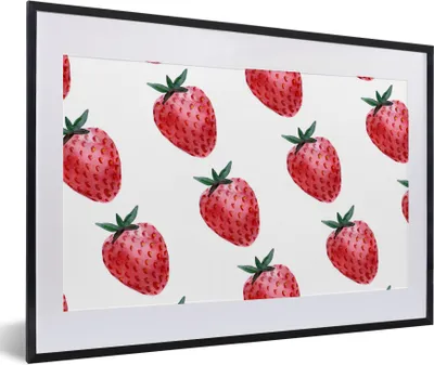 Produktbild von MuchoWow® Gerahmtes Poster Erdbeere - Muster - Aquarell 60x40 cm - Poster mit Schwarzem Bilderrahmen Wandposter Rahmen Foto Bilder - Schlafzimmer - Plakat in Rahmen - Drucken