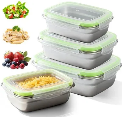 Produktbild von Famanu Set von 3 Edelstahl Brotdosen, auslaufsichere Lunchboxen 350 ml, 850 ml und 1800 ml