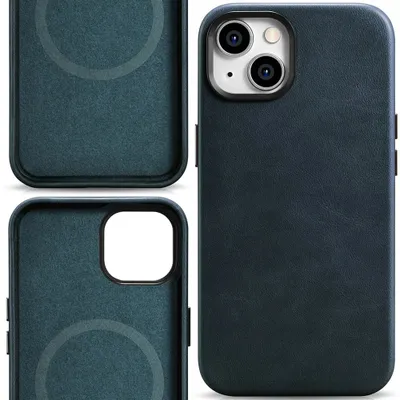 Zdjęcie produktu dla Icarer Oil Wax Premium Leather Case Skórzane Etui Iphone 14 Plus Magnetyczne Z Magsafe Ciemnoniebieski (Wmi14220703-Bu)