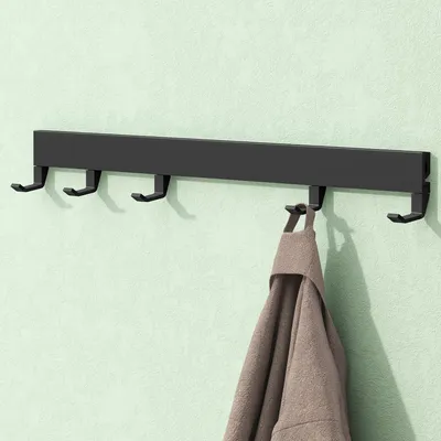 Produktbild von Mai & Mai Garderobenleiste mit 5 verstellbaren Haken, Kleiderhaken aus Aluminium, Wandgarderobe Garderobenhaken 40cm Matt schwarz Stalo-10