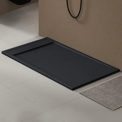 Produktbild von doporro Duschtasse Duschwanne 80x140x3cm aus Mineralguss in Anthrazit Rechteckig DIN-Anschlüsse für bodenebene Montage geeignet inkl. Ablaufgarnitur AL06 Geoma10